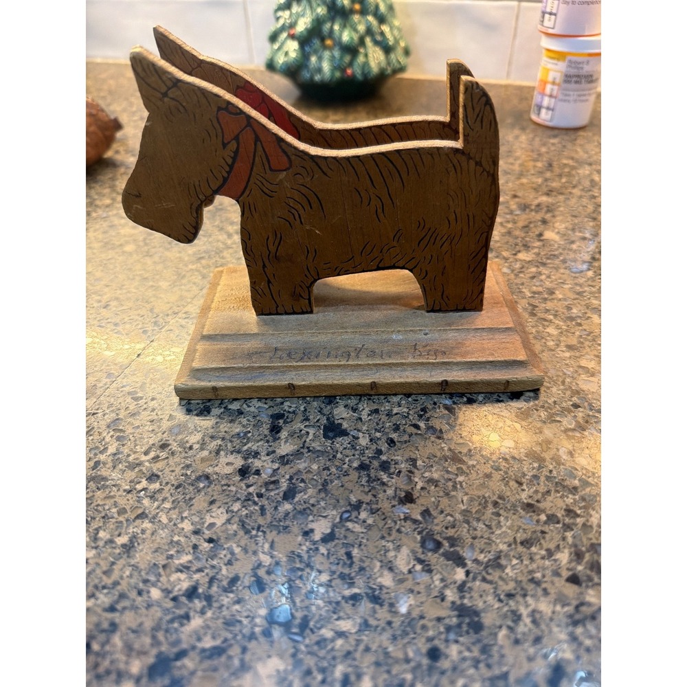 vtg‎ wooden scotty terrier dog napkin holder